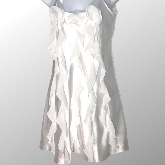 Vintage Flora Other - FLORA NIKROOZ WHITE BRIDAL SATIN CHEMISE SLIP DRESS FEMININE RUFFLE FRONT SZ M
